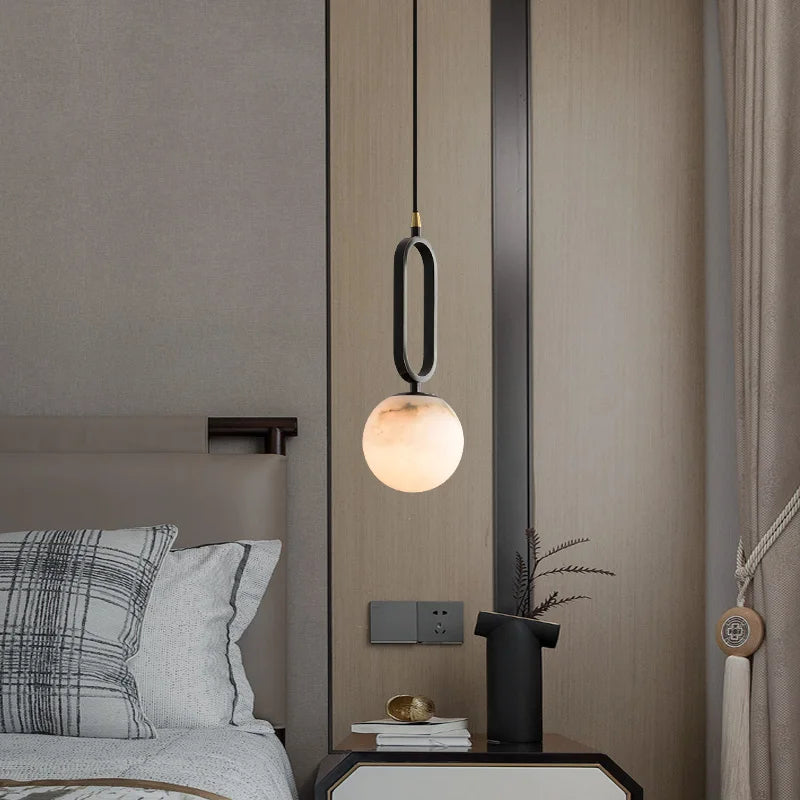 Simple and Luxurious Bedroom, Bedside G9 Small Chandelier Living Room Sofa Background Wall All Copper Natural Marble Decoration - vue 3 sur 8