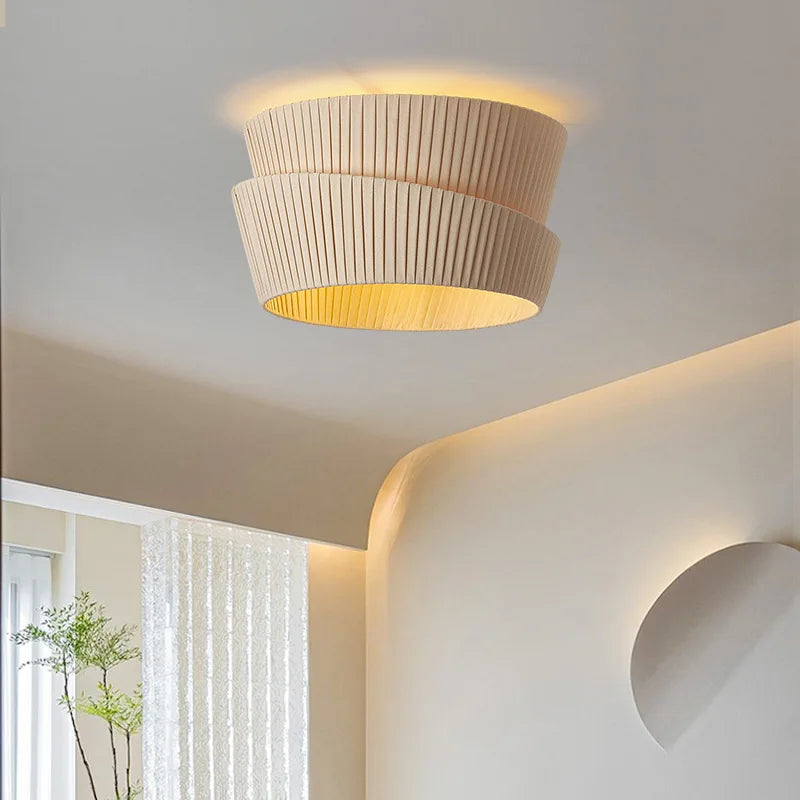 Lustre de style crème français Wabi Sabi Suspension LED pour salon salle à manger chambre minimaliste Suspension en tissu fait main - vue 4 sur 14