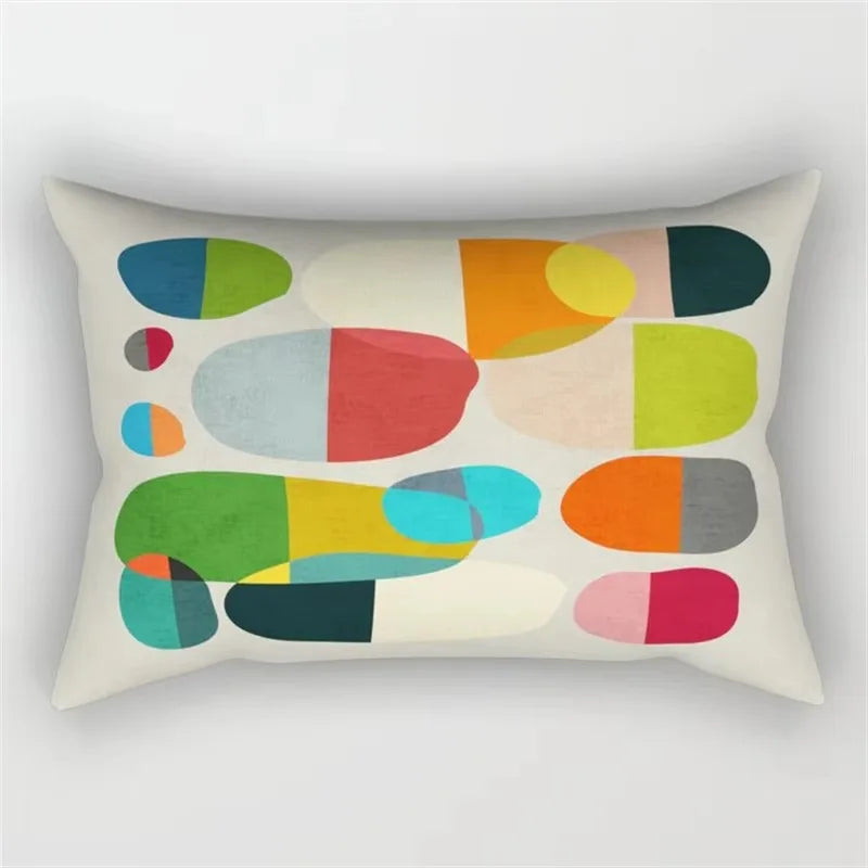 housse de coussin géométrique arc-en-ciel et motifs végétaux