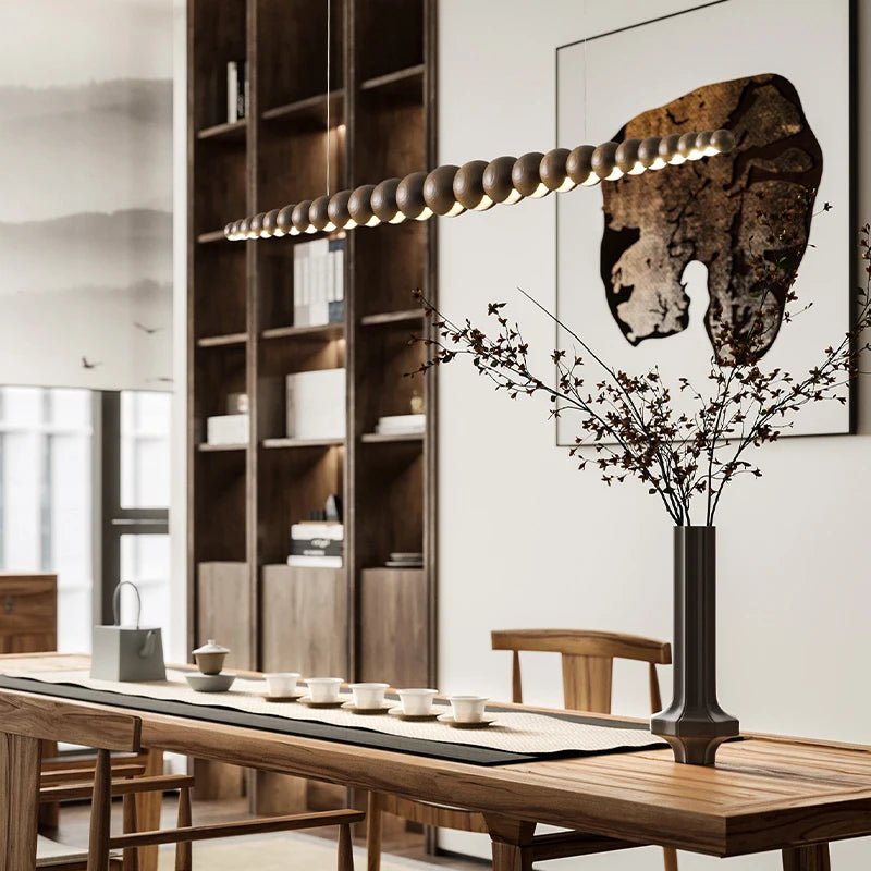 Moderne Pendelleuchte aus Holz LED-Langversion für Esstisch, Küche, Wohnzimmer und Büro - vue 5 sur 9