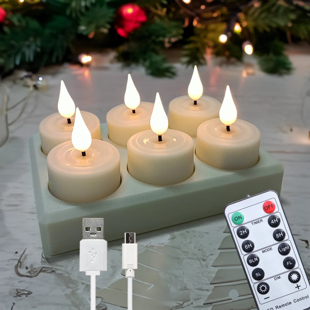 lot de 6 ou 12 bougies led rechargeables avec minuterie et clignotantes - vue 8 sur 10