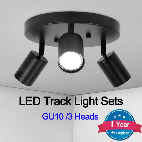 spot led sur rail gu10 à 3 têtes pour éclairage intérieur
