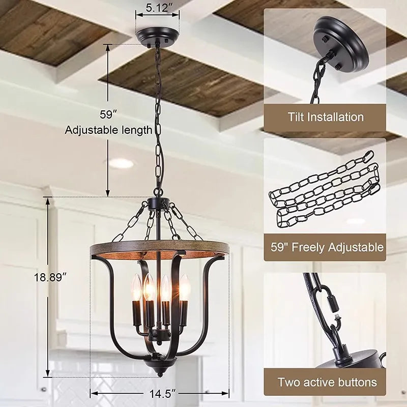 lustre en fer américain simple moderne éclairage de bougie rétro - vue 2 sur 6