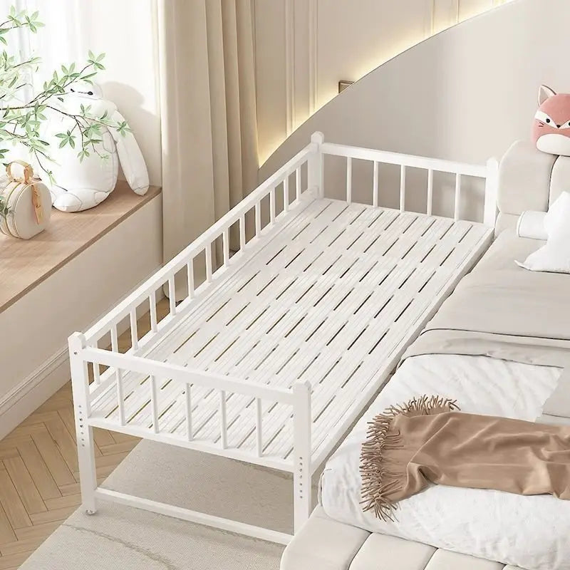 Iron art children's splicing bed with seamless connection, adjustable height, no guardrail, baby fall prevention, widened single