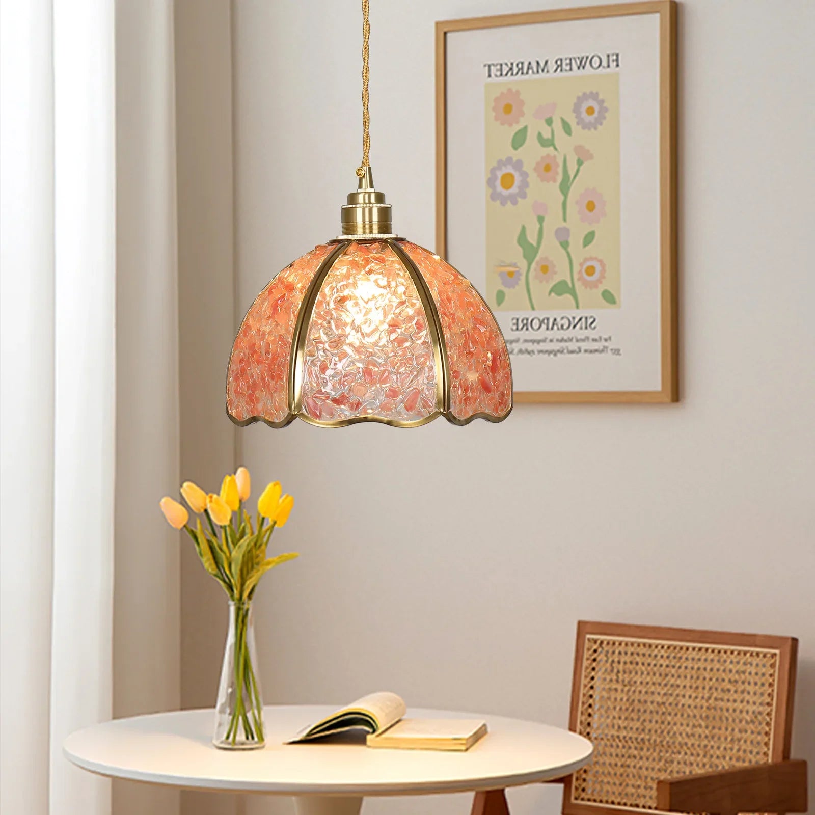 Suspension de luxe en cuivre et cristal naturel led - vue 6 sur 11