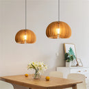 Handgefertigte LED-Pendelleuchte aus Holz in Kürbisform modern