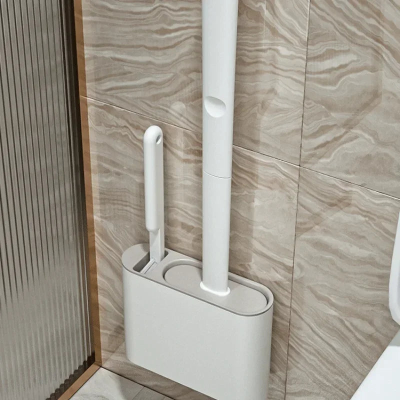 ensemble brosse de toilette silicone avec support mural pour salle de bain - vue 3 sur 8