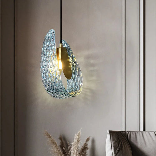 Moderne Pendelleuchte aus Glas mit Blumenmuster - vue 3 sur 8