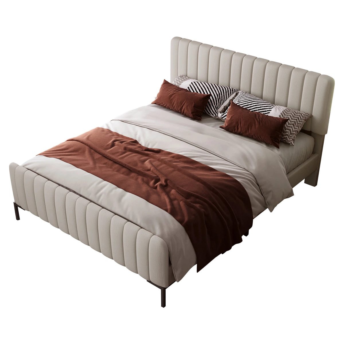 Cushion bed double bed 140x200 cm, bed frame with slatted frame and adjustable headboard, upholstered bed in gray-beige, bed