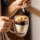 Lot tasses café double paroi verre anse 350ml