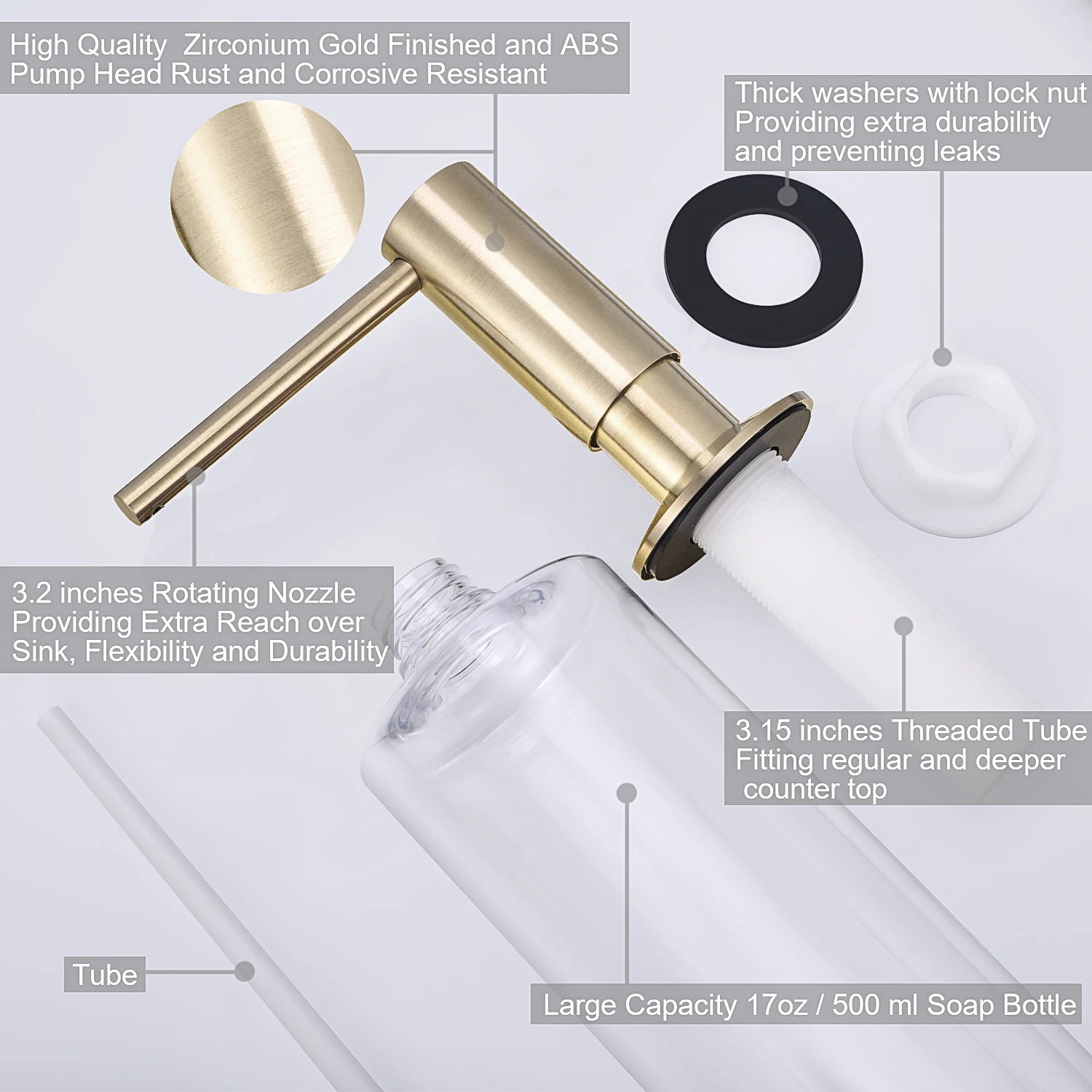 distributeur de savon liquide avec pompe en laiton pour cuisine - vue 11 sur 10