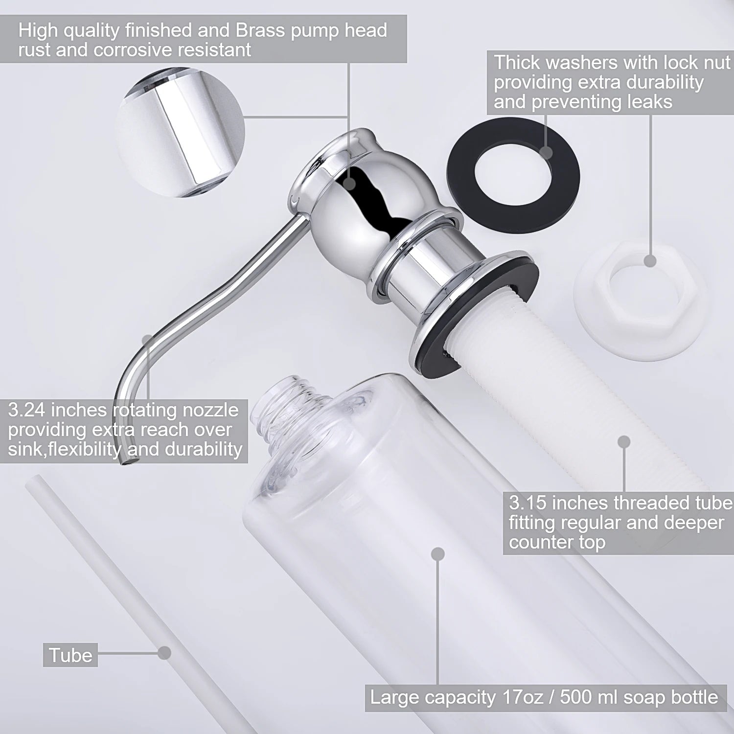 distributeur de savon liquide avec pompe en laiton pour cuisine - vue 4 sur 9