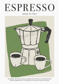affiche vintage italienne paysage nourriture et café méditerranée