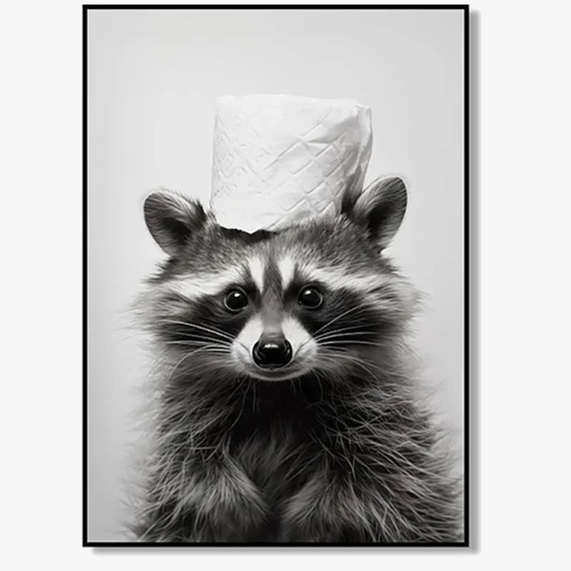 affiches d'art animaux mignons en noir et blanc décor mural