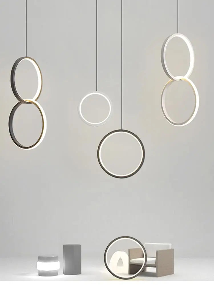 Anneau Lampes Suspendues Chambre Salon Suspension Éclairage Intérieur Lampe De Chevet Restaurant Bar Blanc Noir LED Lampes Industrielles