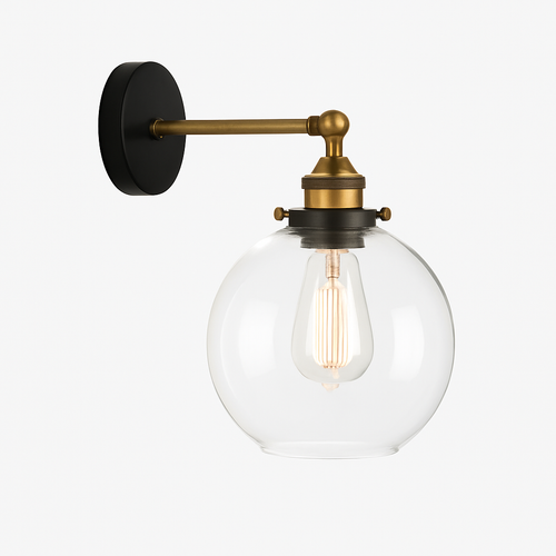 Applique murale design avec boule en verre et métal doré vintage