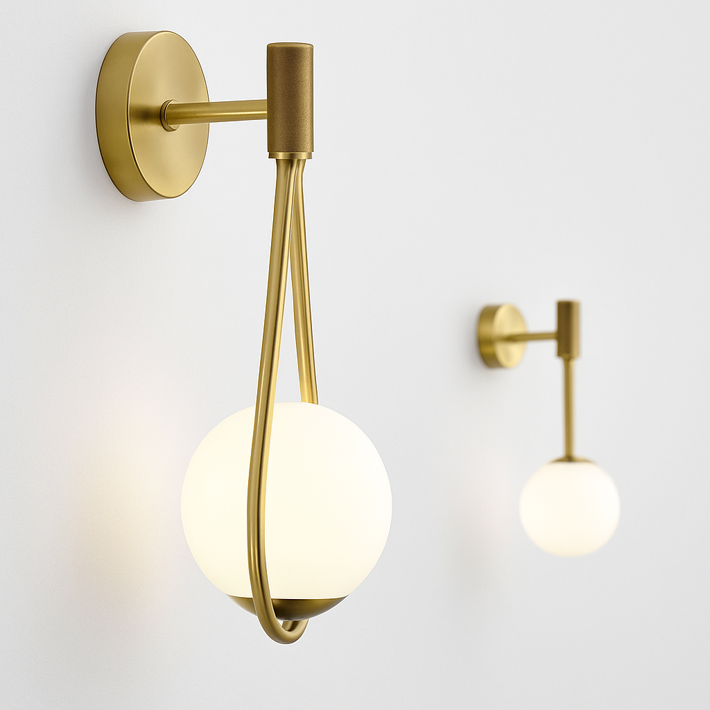 Applique murale design à LED dorée avec boule en verre blanc Shadow - vue 4 sur 8