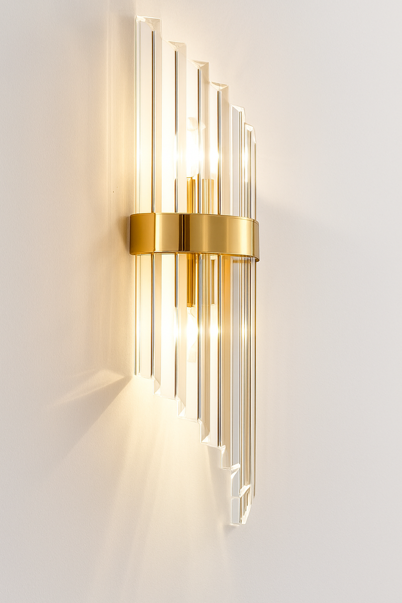 Applique murale design à LED dorée avec verre cristal en cascade Luxury