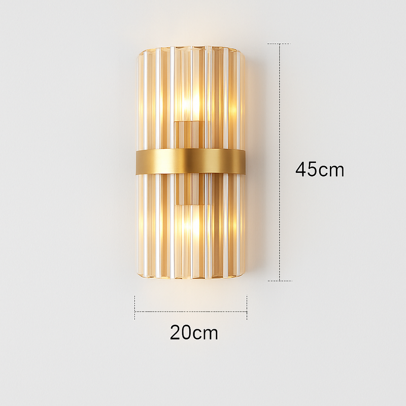 Applique murale design à LED dorée avec verre cristal en cascade Luxury