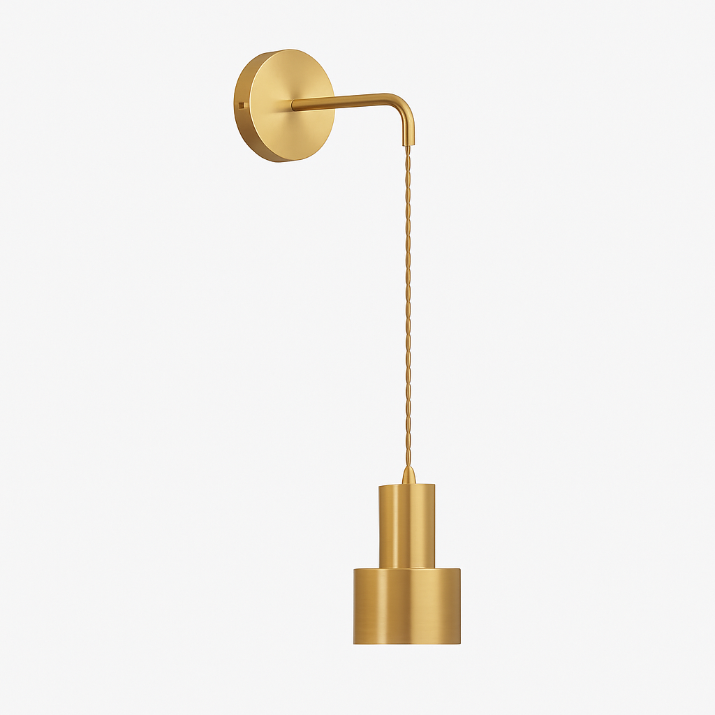 Applique murale dorée avec lampe suspendue