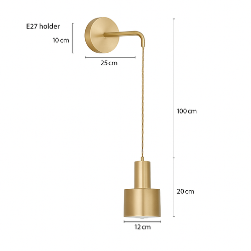Applique murale dorée avec lampe suspendue