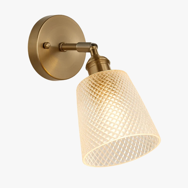 Applique murale dorée à LED et abat-jour en verre