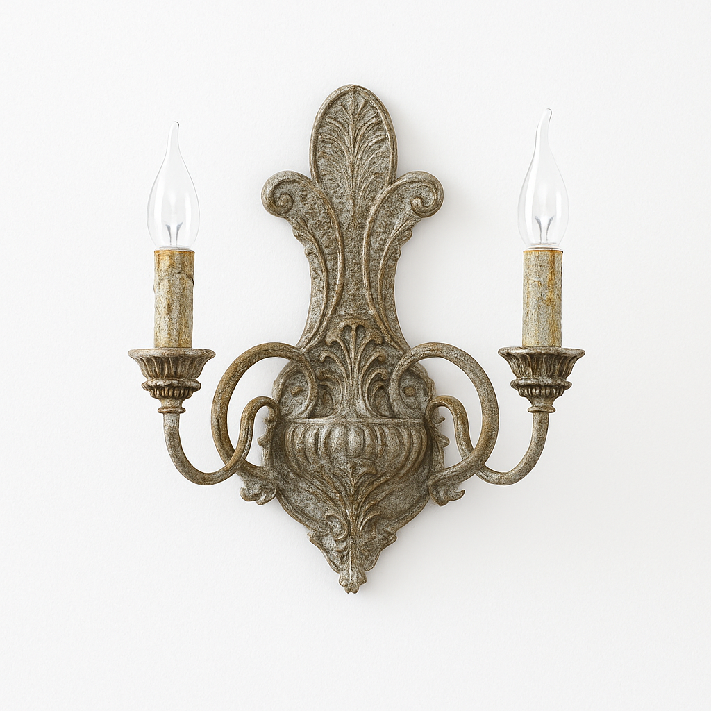 Applique murale à double tête en fer antique style français - vue 4 sur 6