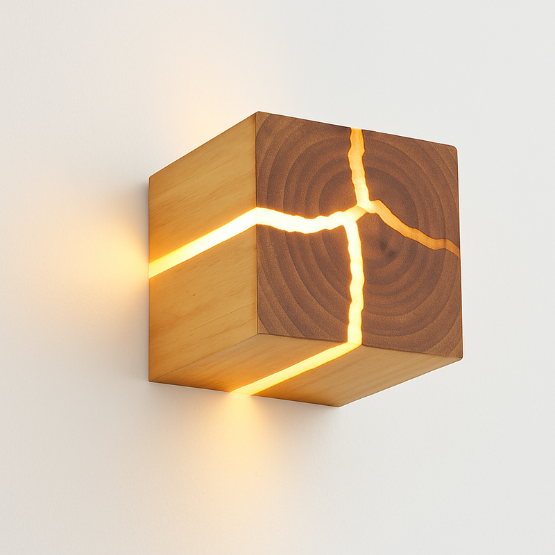 Applique murale en bois massif et résine fait main led