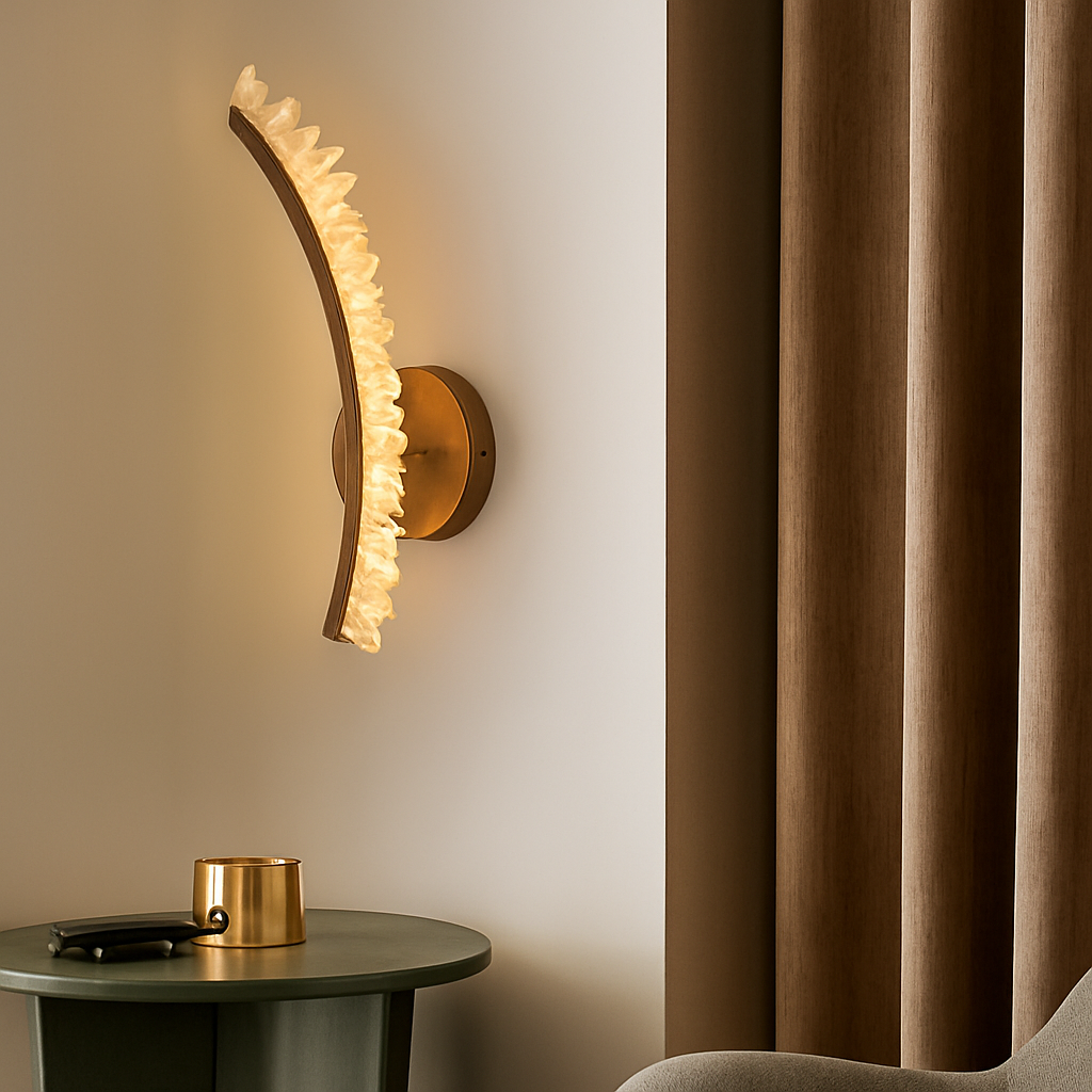 applique murale en cristal naturel et métal doré pour décoration d'ambiance - vue 5 sur 7
