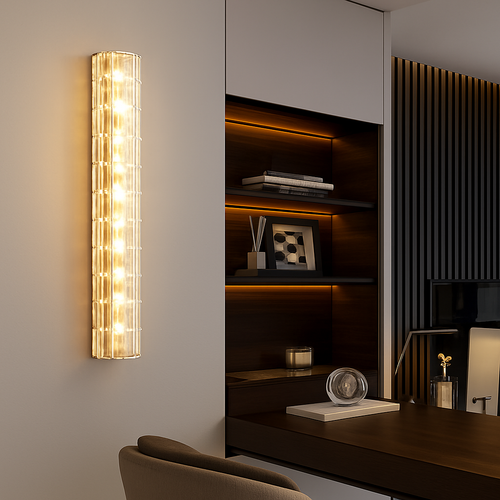 applique murale en cuivre design minimaliste avec lumière en cristal