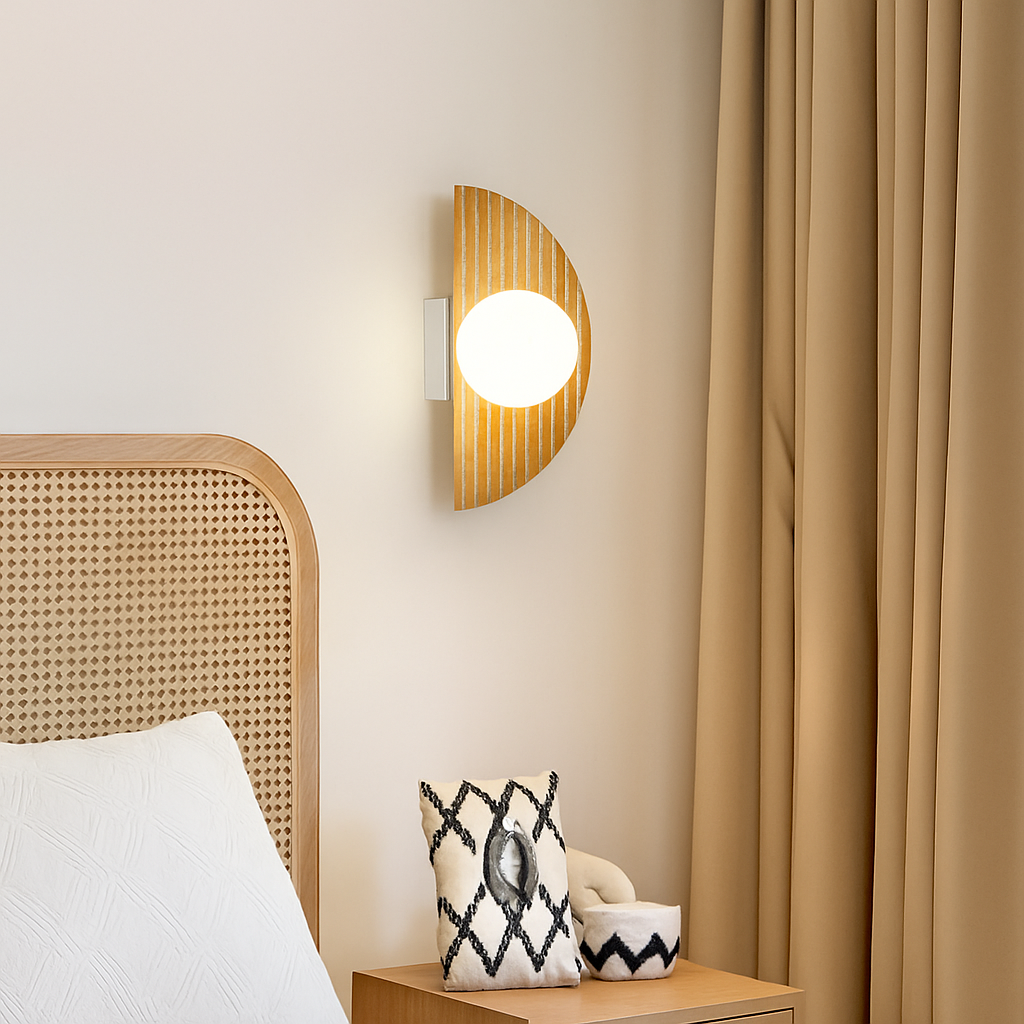 applique murale en pierre naturelle demi-cercle avec ampoule intégrée - vue 4 sur 6