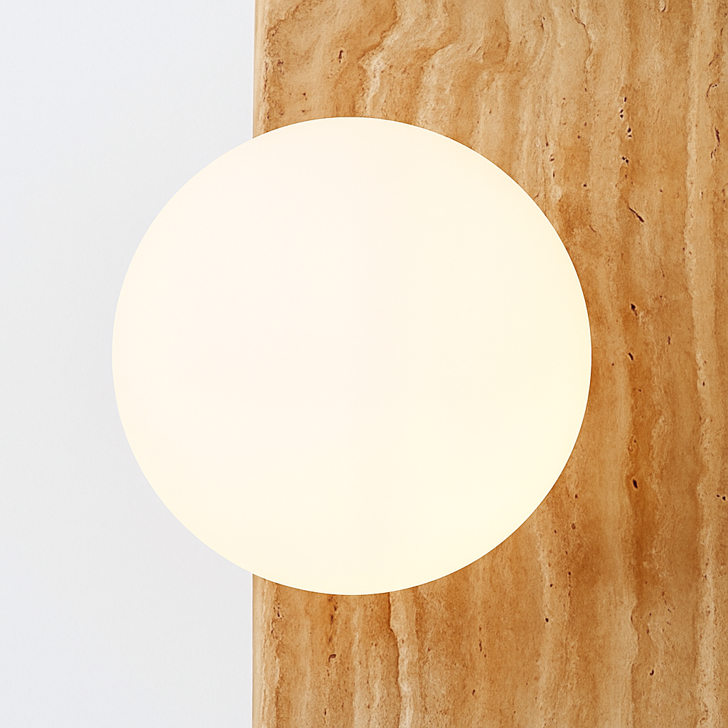applique murale en pierre naturelle demi-cercle avec ampoule intégrée - vue 7 sur 6