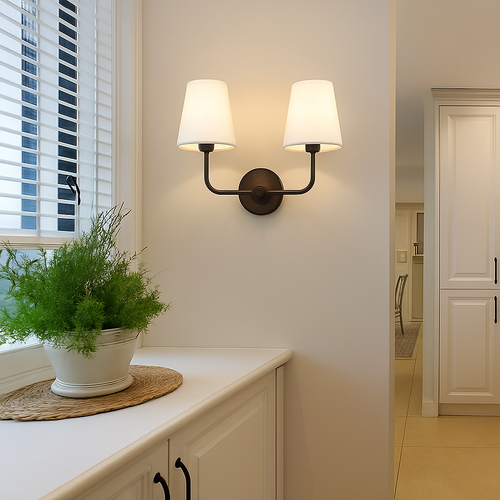 Moderne Wandleuchte aus Stoff mit zwei Köpfen - vue 5 sur 9
