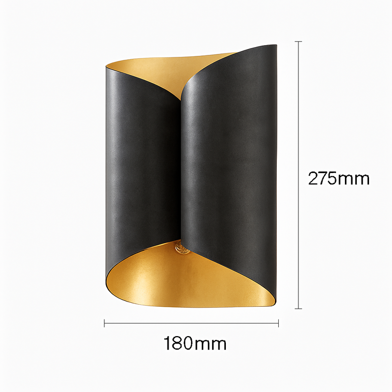 Applique murale enroulée noire et dorée Art