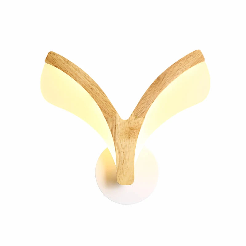 Applique murale LED en bois avec Base en métal blanc