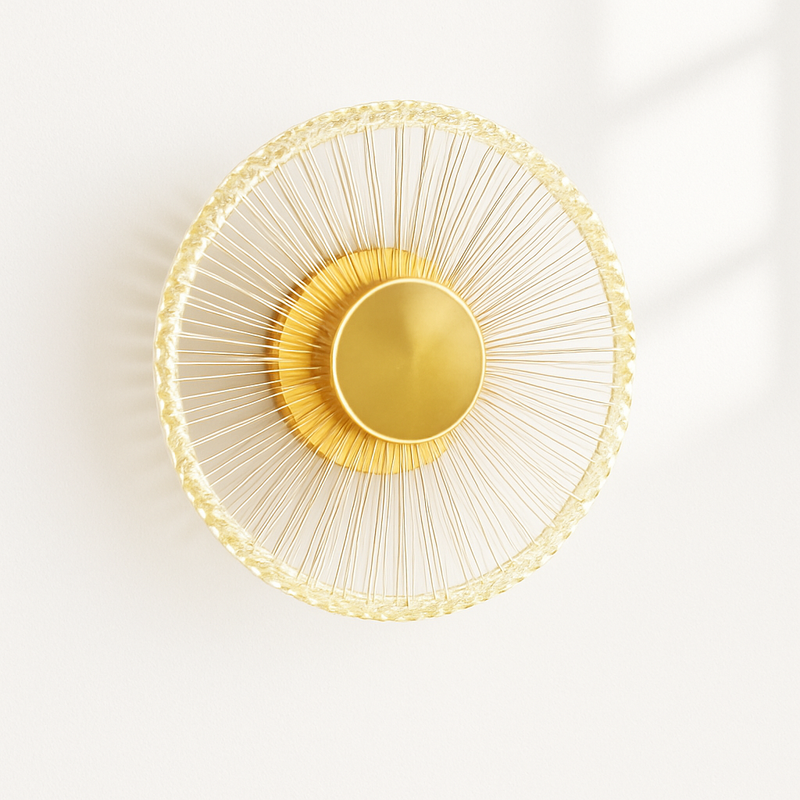 applique murale led ronde en acrylique et laiton doré 3 variables