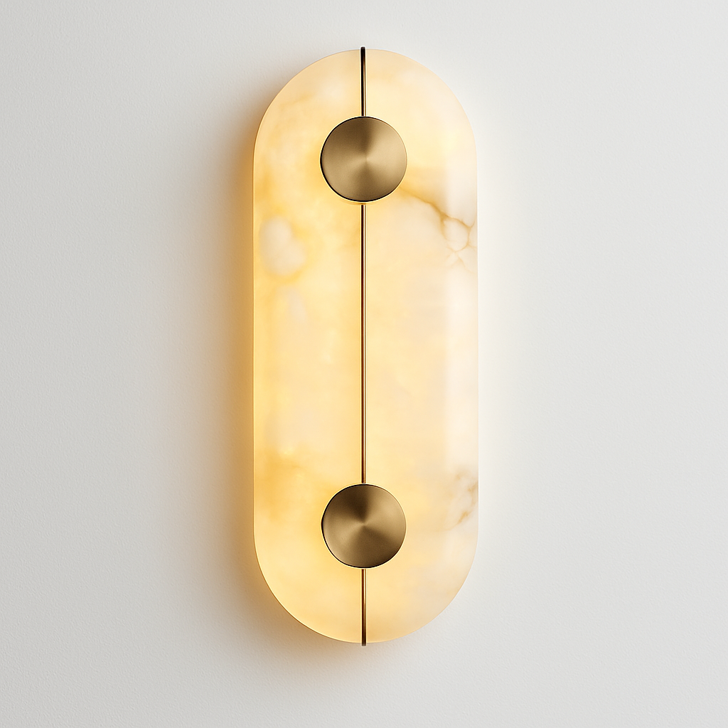 Applique murale LED ronde en marbre et cuivre doré - vue 2 sur 7