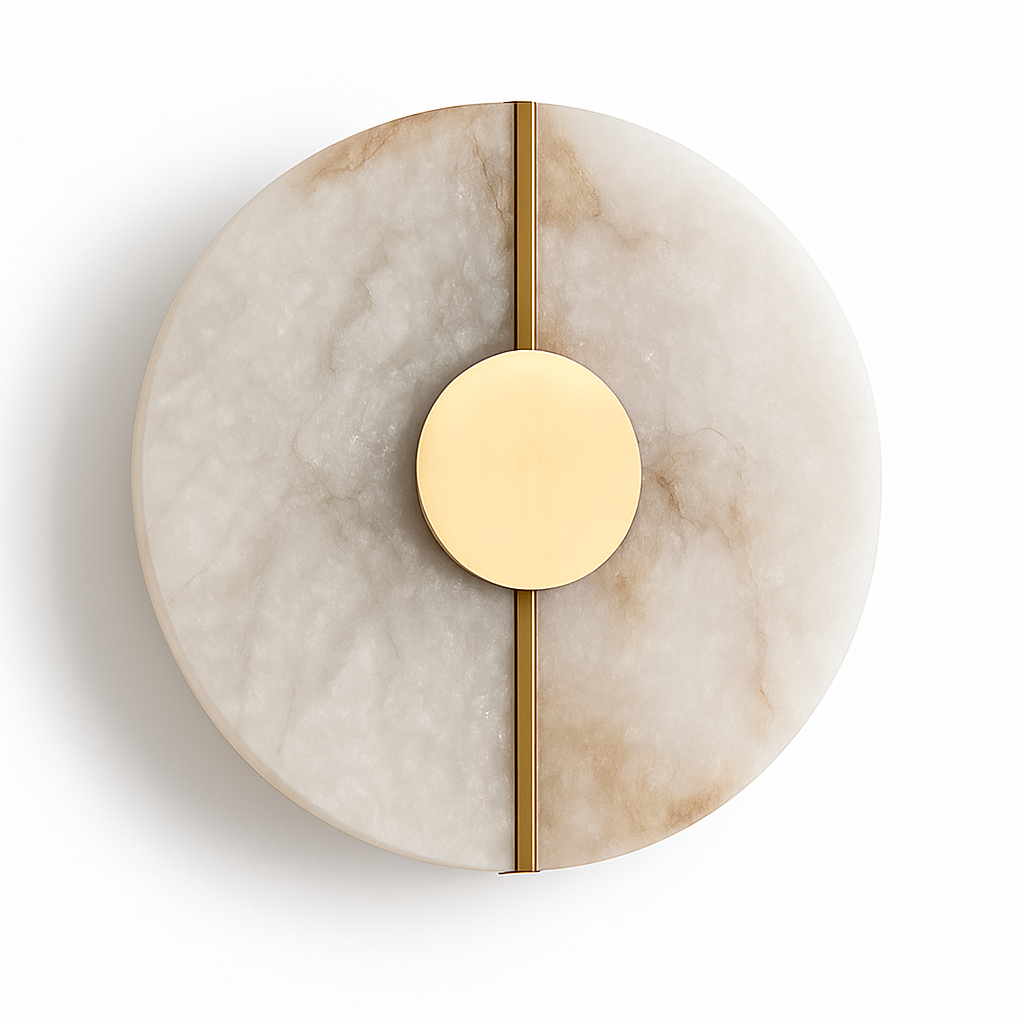 Applique murale LED ronde en marbre et cuivre doré - vue 6 sur 10