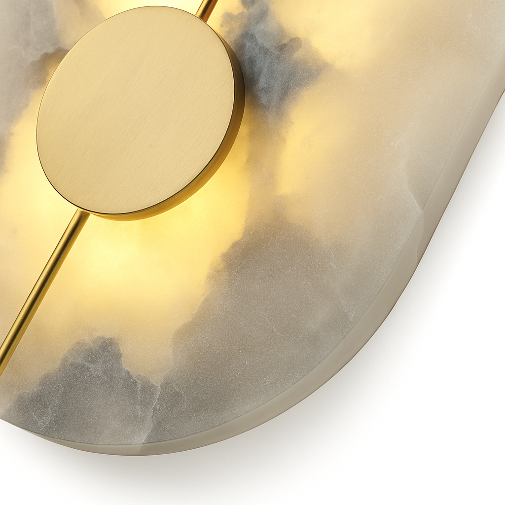 Applique murale LED ronde en marbre et cuivre doré - vue 6 sur 7