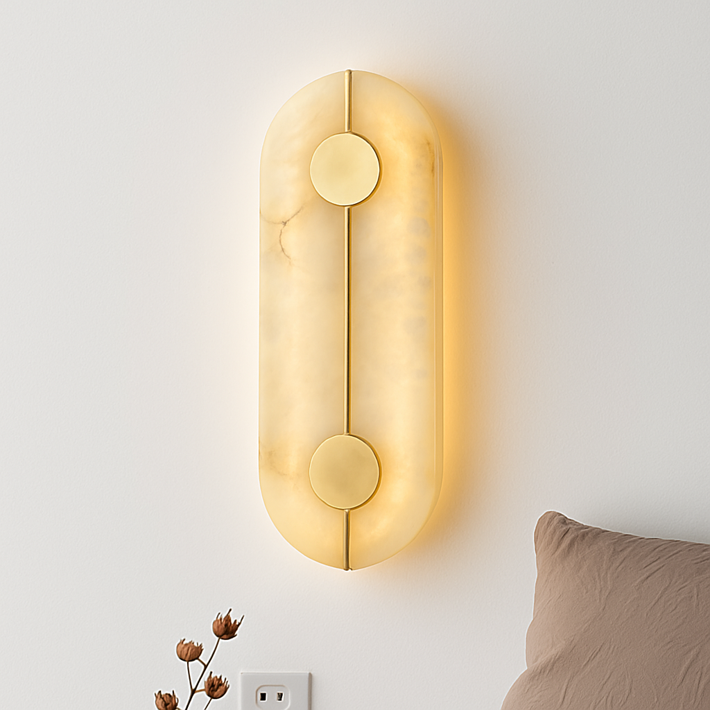 Applique murale LED ronde en marbre et cuivre doré - vue 8 sur 10