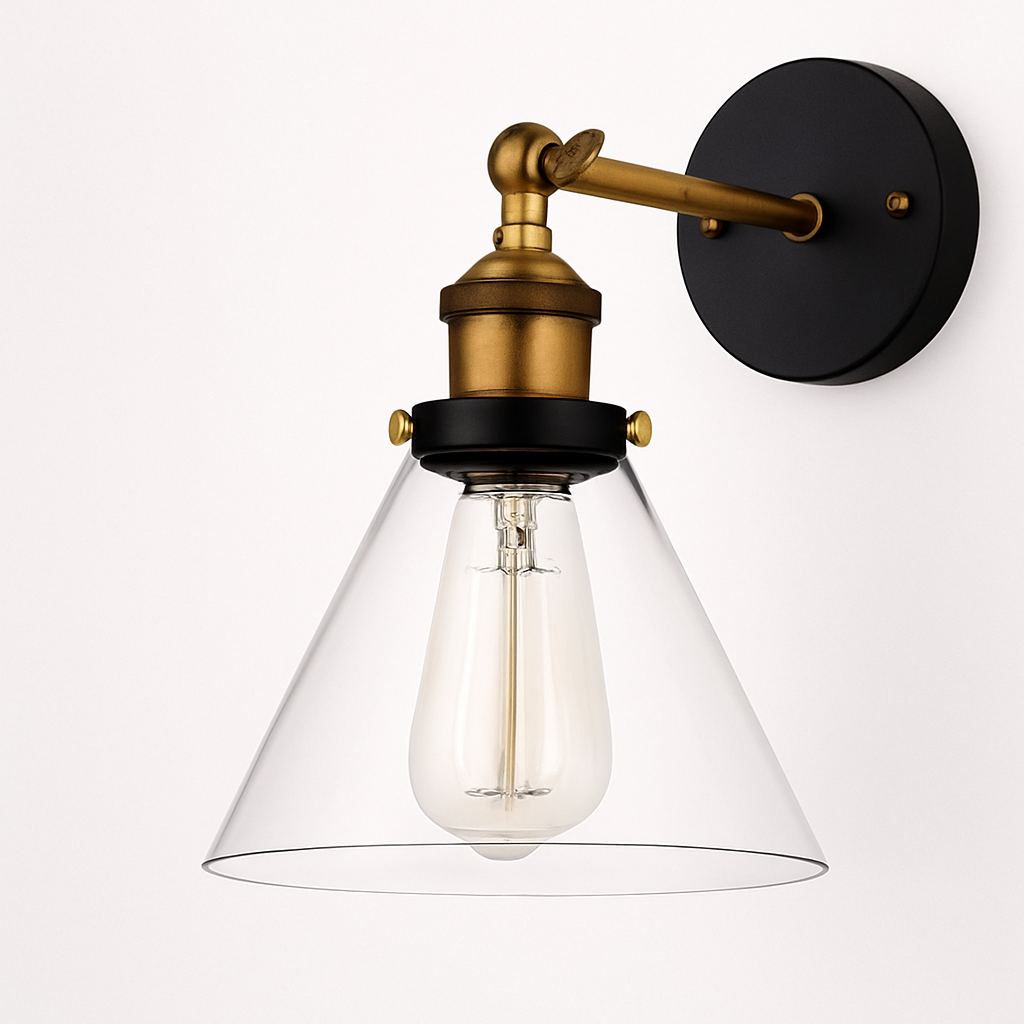 Applique murale LED vintage rustique en verre et doré - vue 5 sur 9