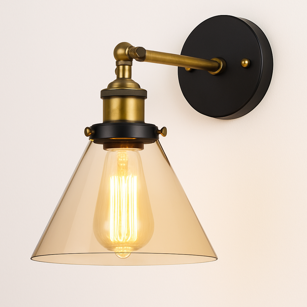 Applique murale LED vintage rustique en verre et doré - vue 6 sur 9