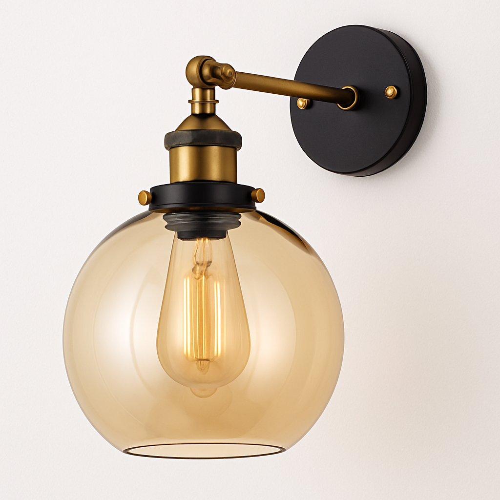 Applique murale LED vintage rustique en verre et doré - vue 9 sur 9