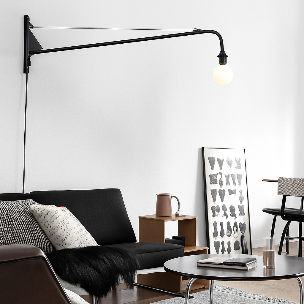 Minimalistische drehbare Wandleuchte mit langem Arm und Schalter - vue 3 sur 7