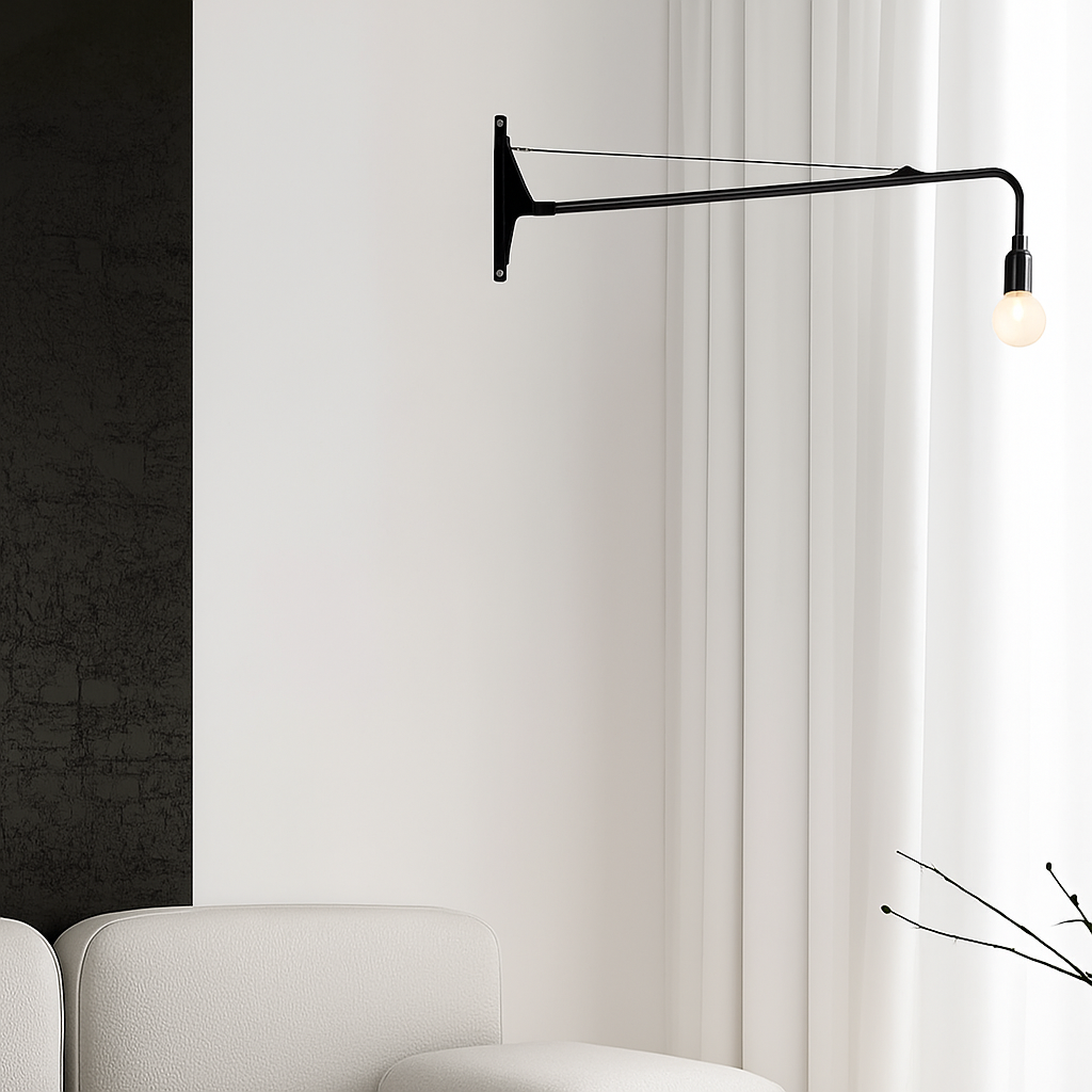 Minimalistische drehbare Wandleuchte mit langem Arm und Schalter - vue 5 sur 7