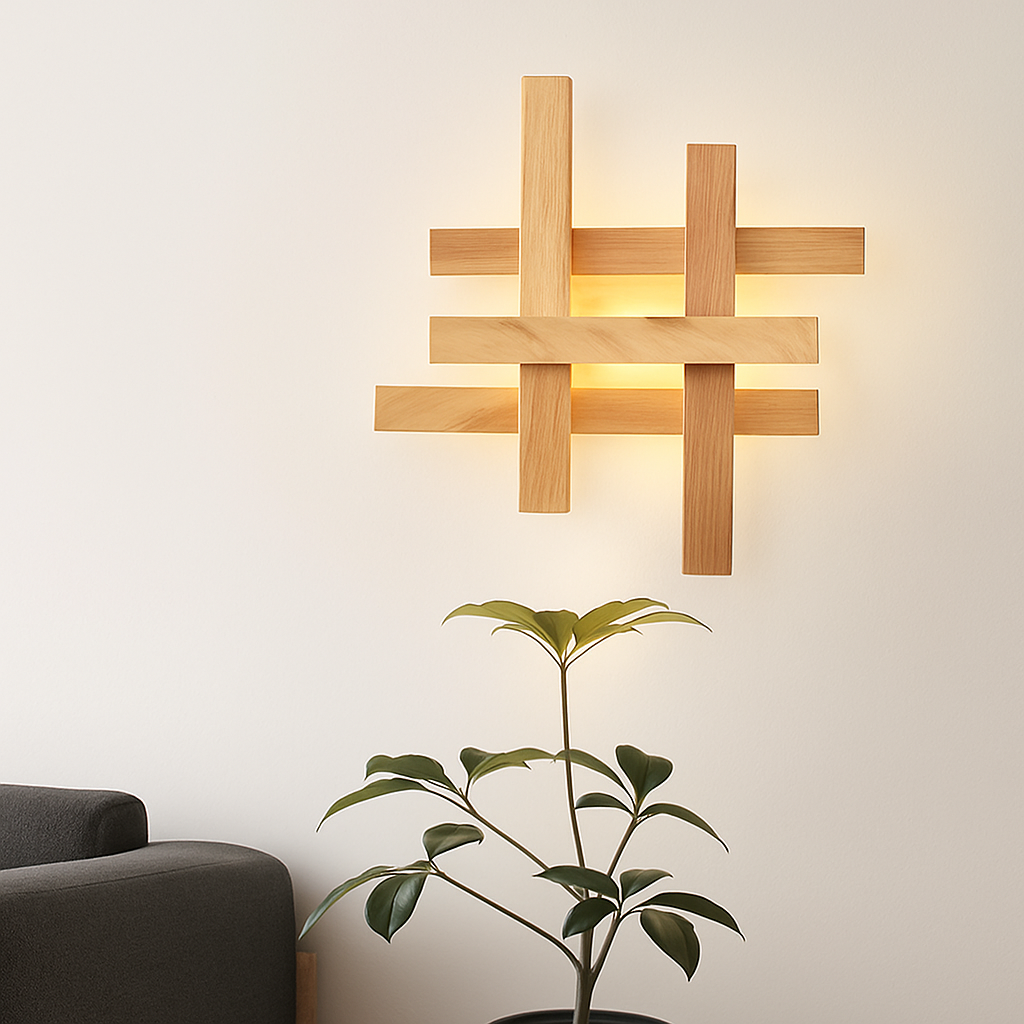 Moderne Wandleuchte aus Holz mit dekorativer LED-Beleuchtung - vue 3 sur 13