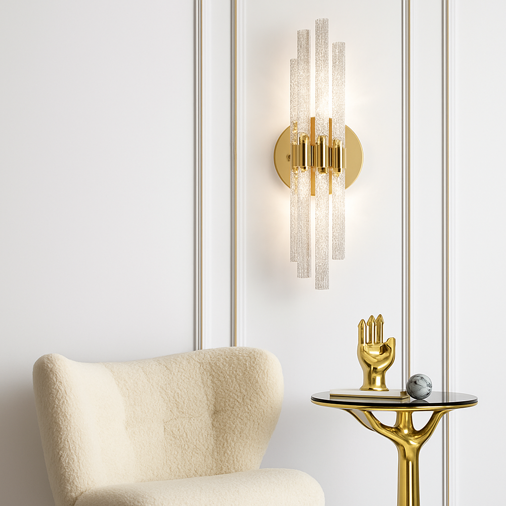 applique murale moderne en verre luminaire intérieur décoratif métal doré - vue 6 sur 8