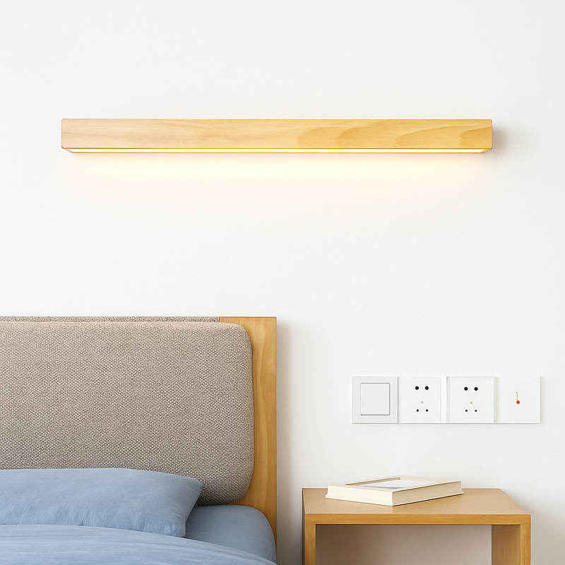 Applique murale moderne LED allongée en bois style Nordic