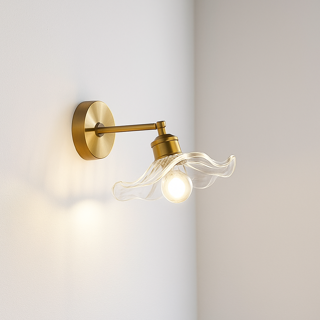 applique murale nordique en verre et laiton avec miroir à led - vue 9 sur 23