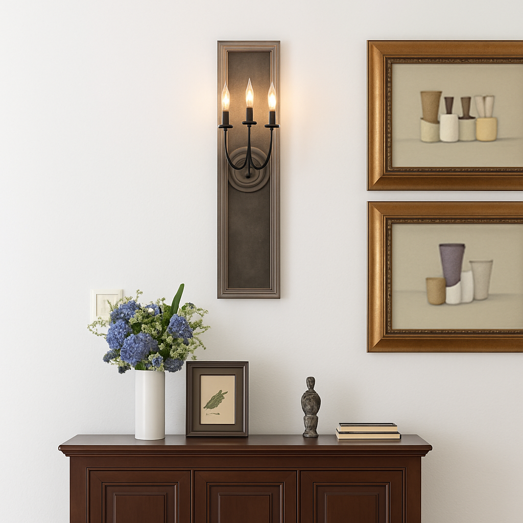 applique murale rétro américaine cadre miroir bois lampe bougie ancienne - vue 3 sur 6